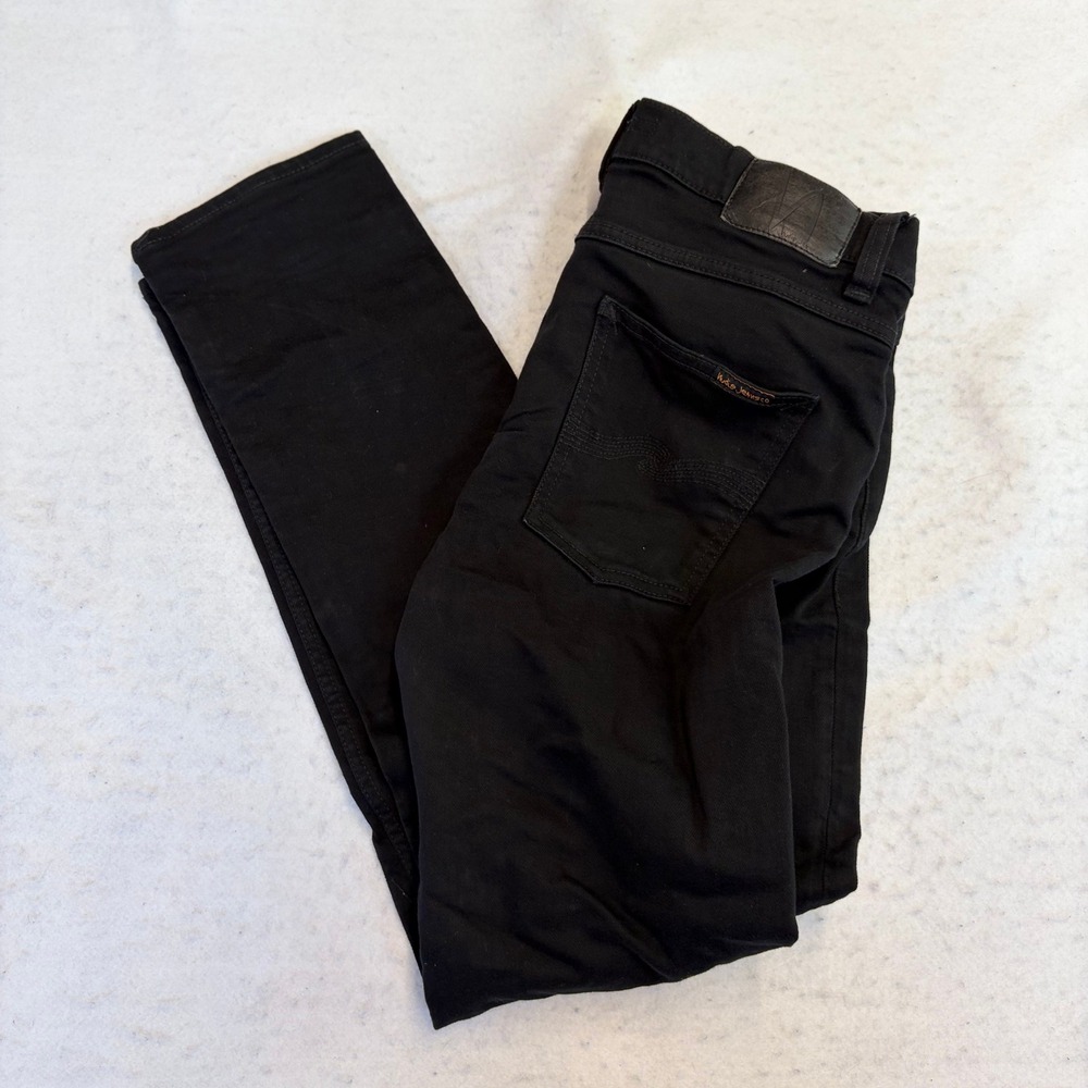 Nudie Jeans Co Skinny Lin Jeans Mens 33x32 Black Organic Cotton Stretch